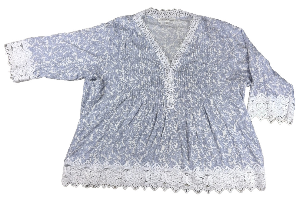 Chelsea & Theodore Womens 2X Floral Rayon Blouse Lace Trim Boho Cottagecore